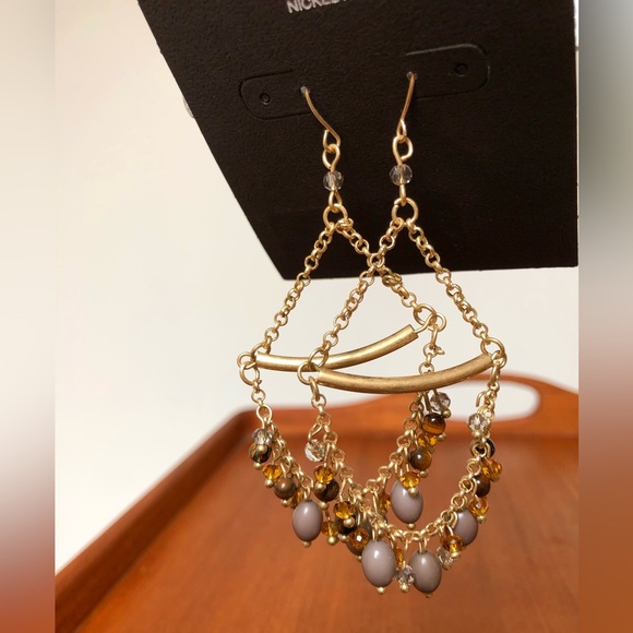 NWT Target Boho Gold Mocha Bead Dangle Earrings - Picture 1 of 5